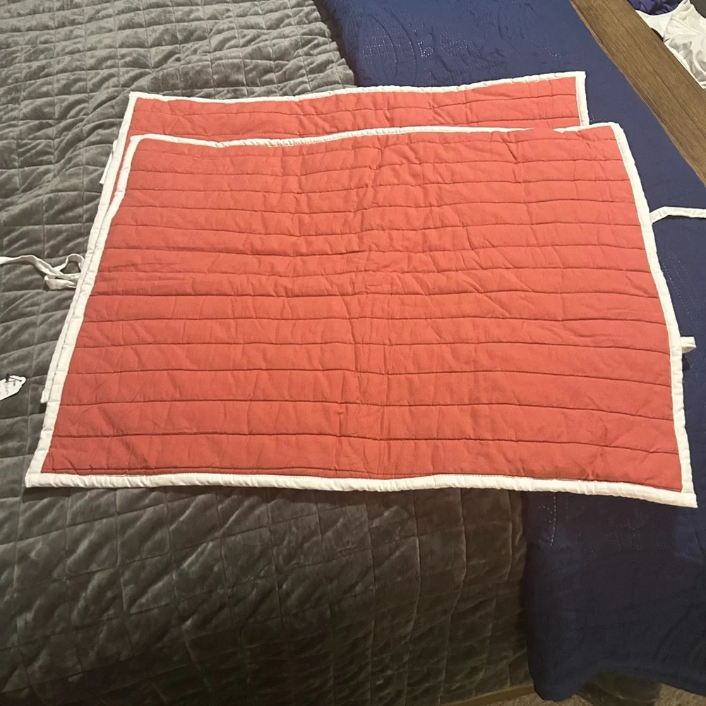 Restoration Hardware Quilted Red and White Reversible Shams NEW